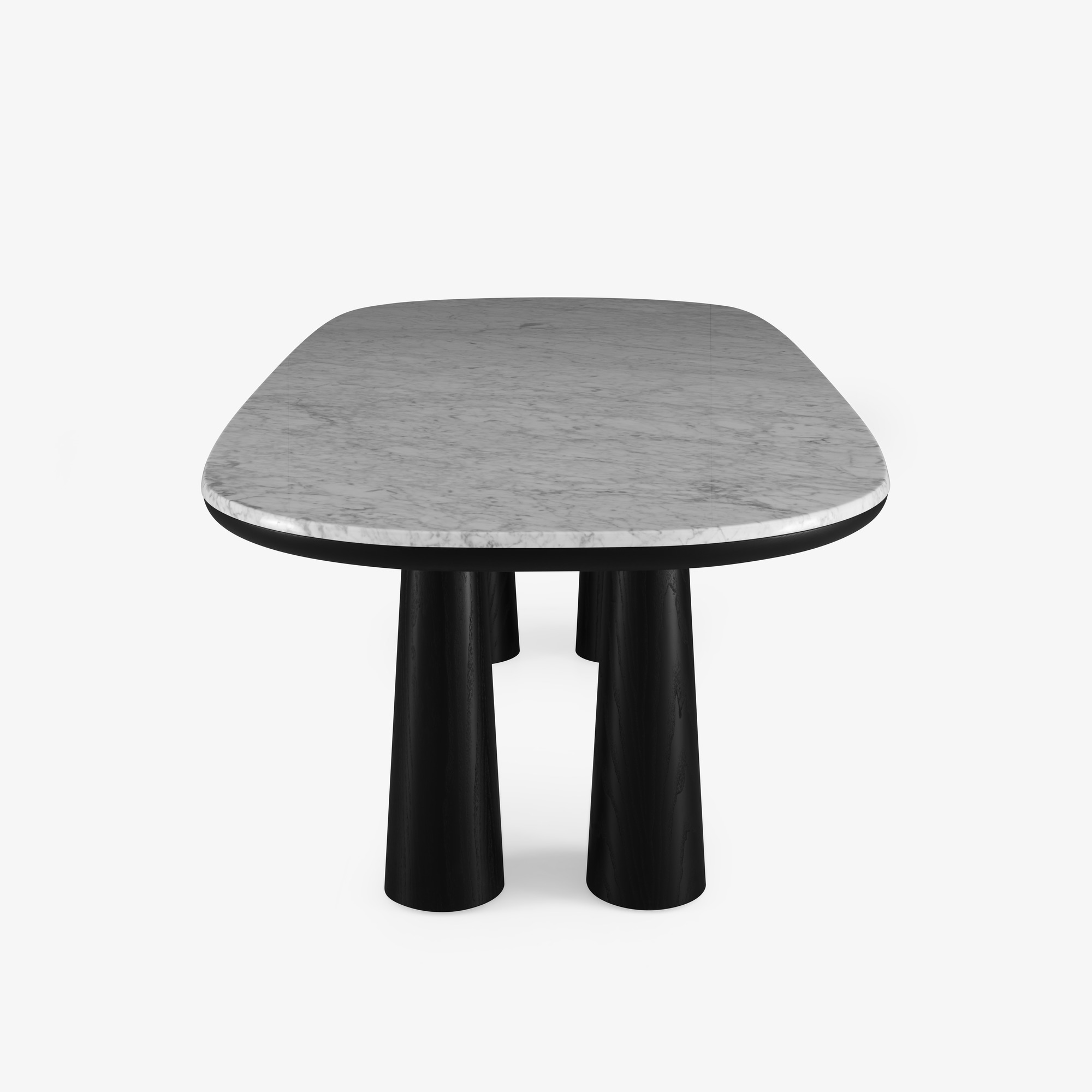 Image Table de repas marbre blanc de carrare piétement frêne teinté noir 2