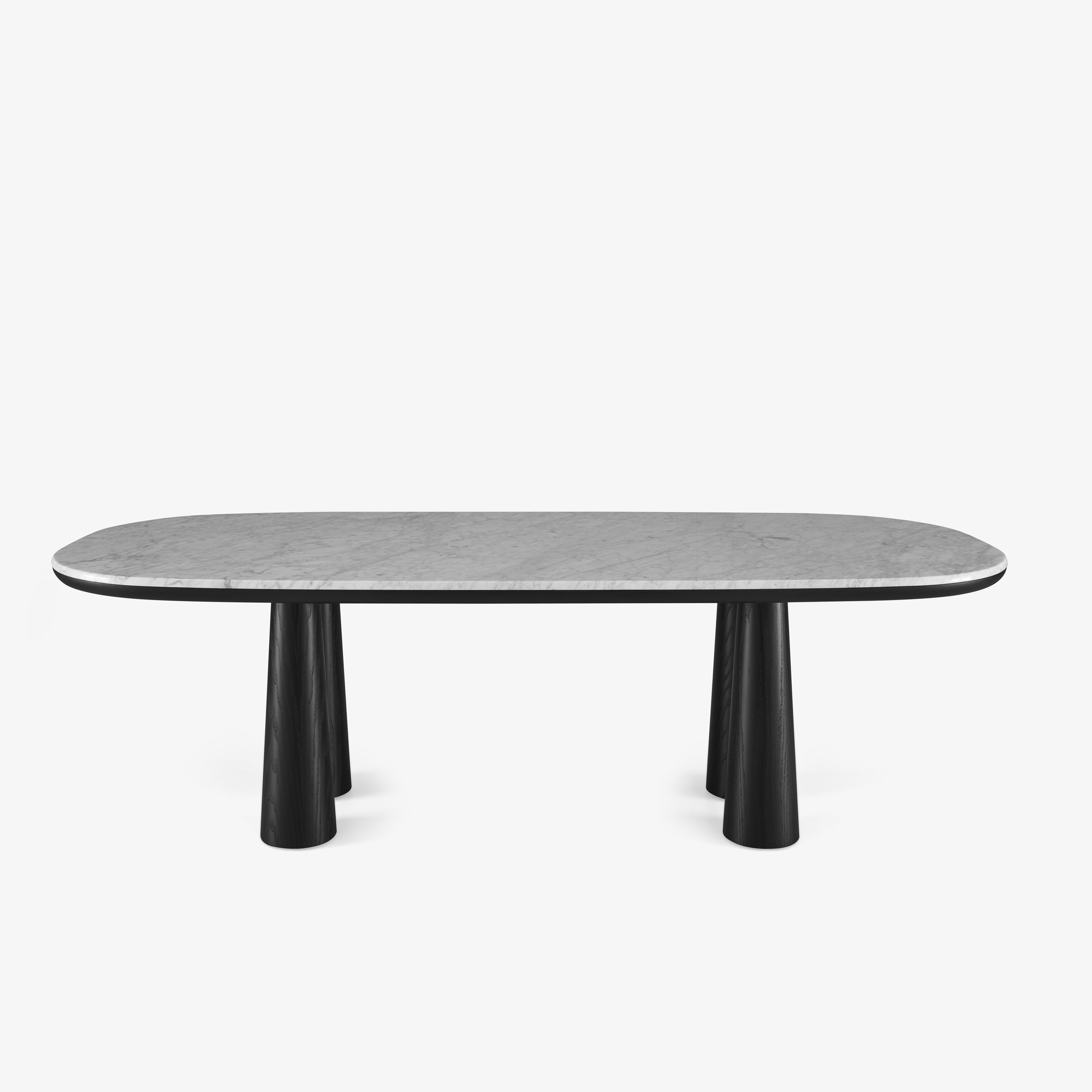 Image Table de repas marbre blanc de carrare piétement frêne teinté noir 1