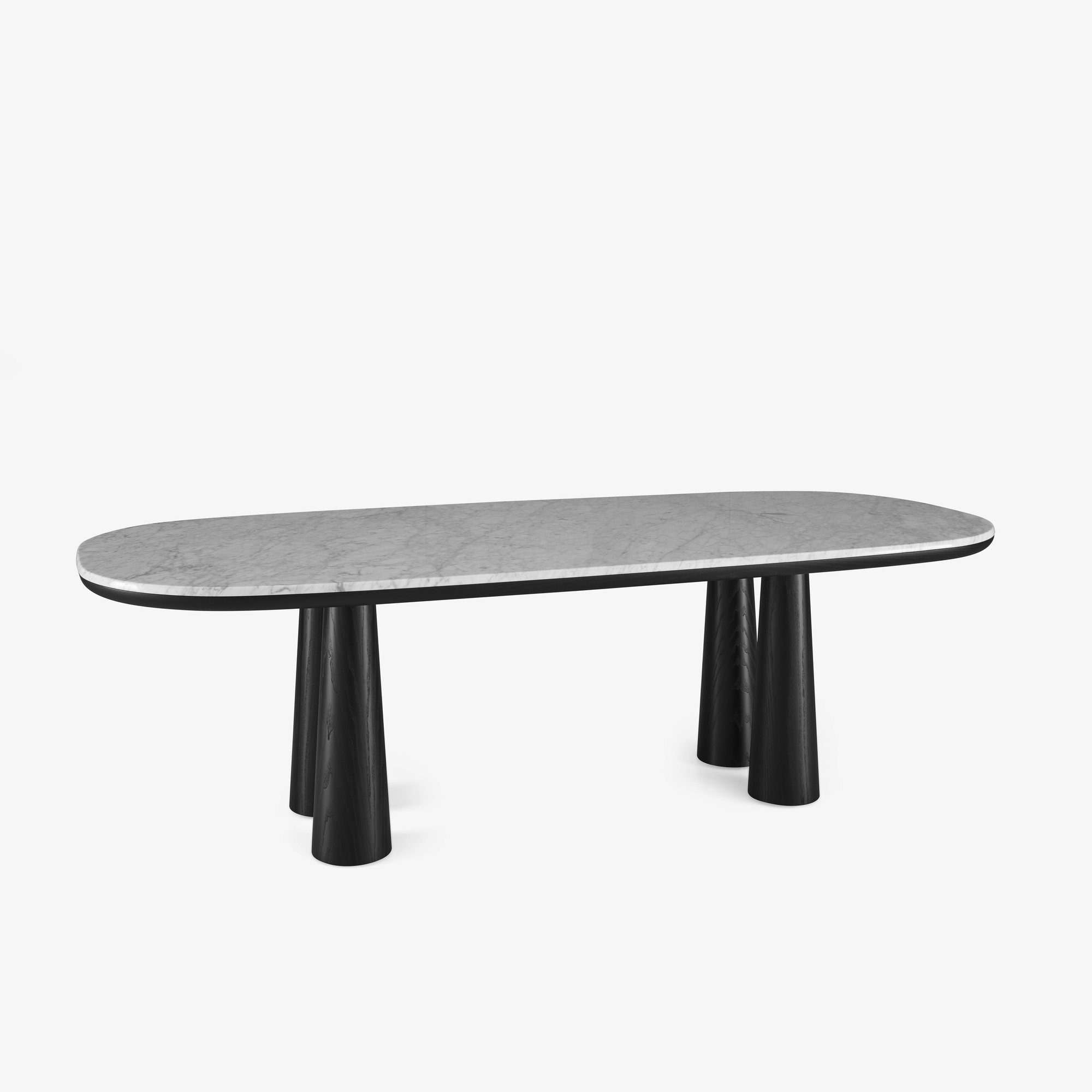 Image Table de repas marbre blanc de carrare piétement frêne teinté noir 3