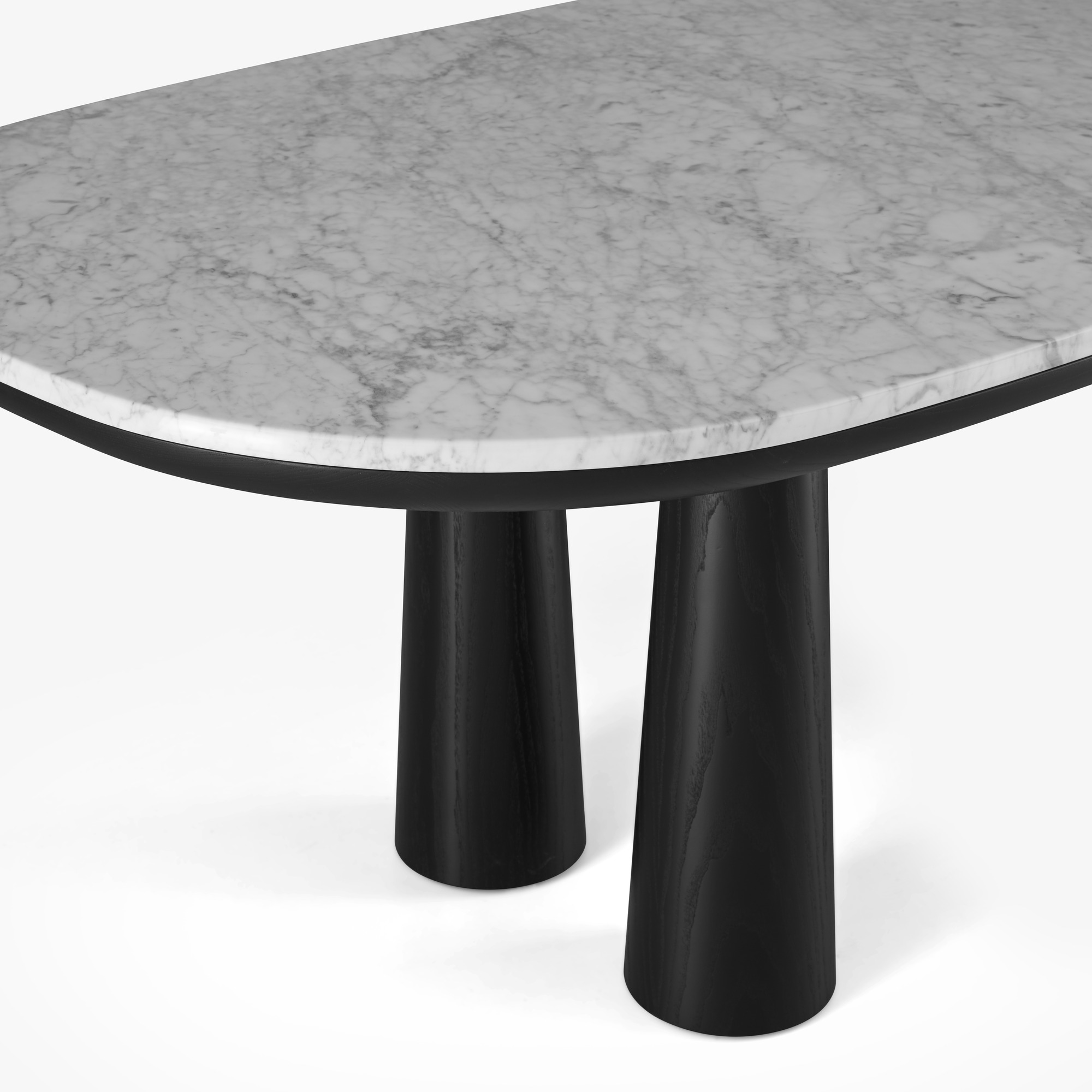 Image Table de repas marbre blanc de carrare piétement frêne teinté noir 5