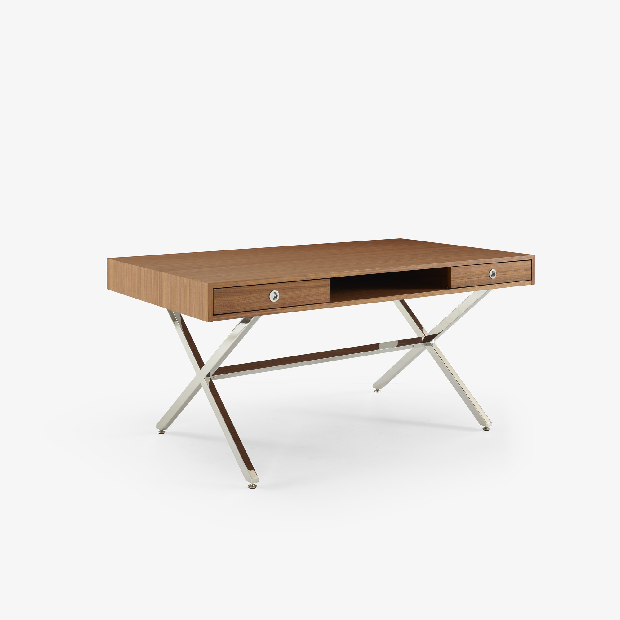 Image Bureau plateau noyer piétement chromé brillant 2