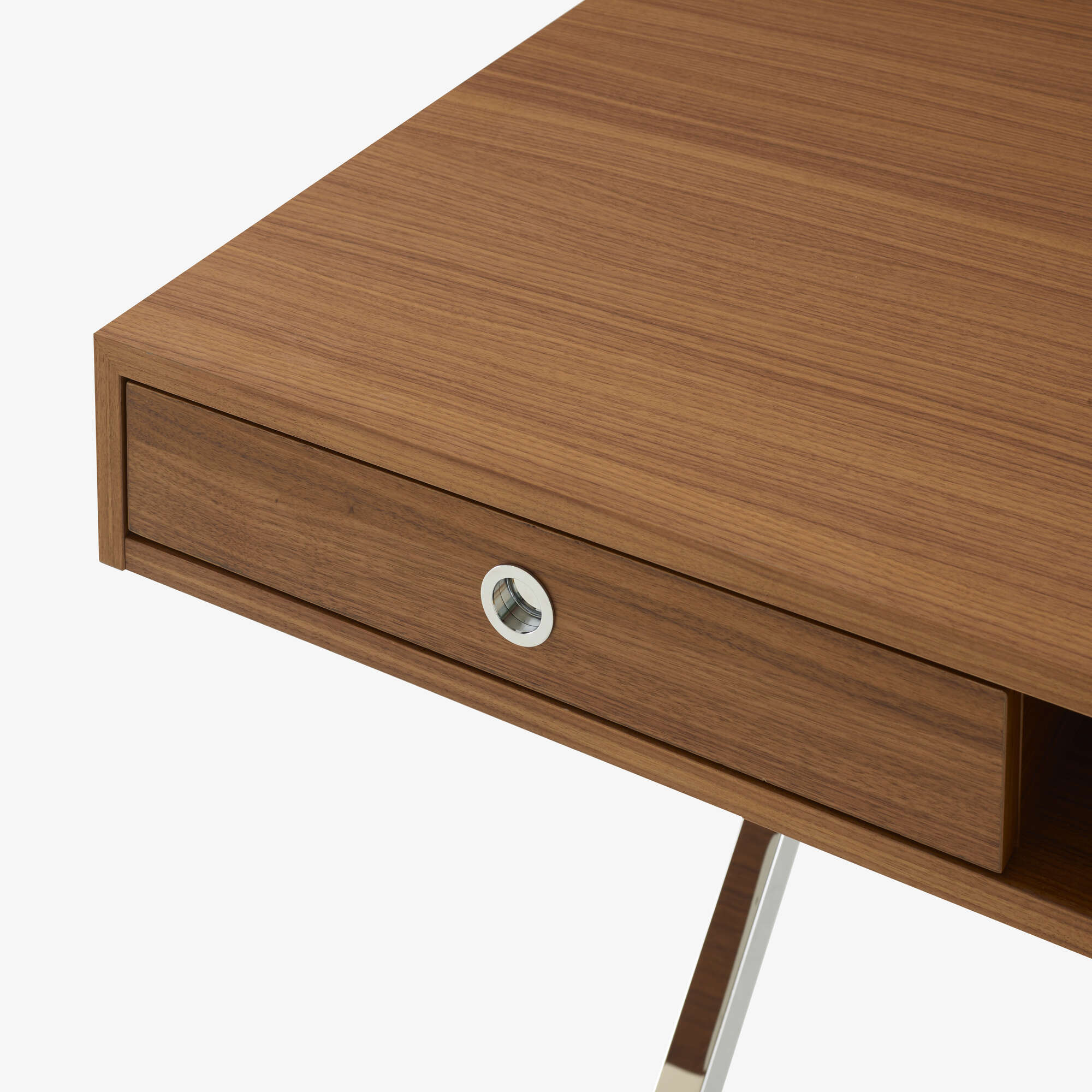 Image Bureau plateau noyer piétement chromé brillant 3